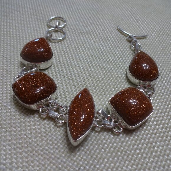 Sparkling GOLD SUNSTONE Handmade Sterling 925 Bracelet Size 7 1/4" #90C - Picture 3 of 3